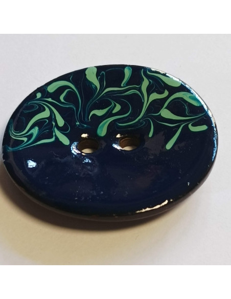 Bouton polyester 2 trous, 50 mm, bleu marine et vert