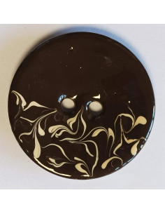 Bouton polyester 2 trous, 50 mm, marron et blanc