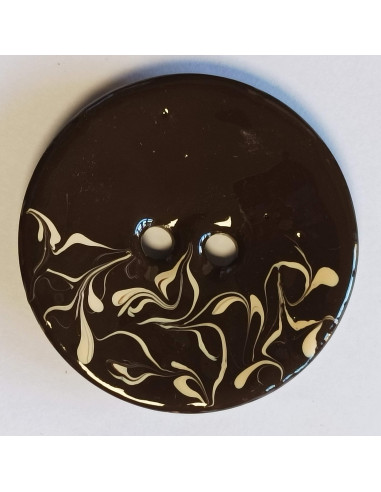 Bouton polyester 2 trous, 50 mm, marron et blanc