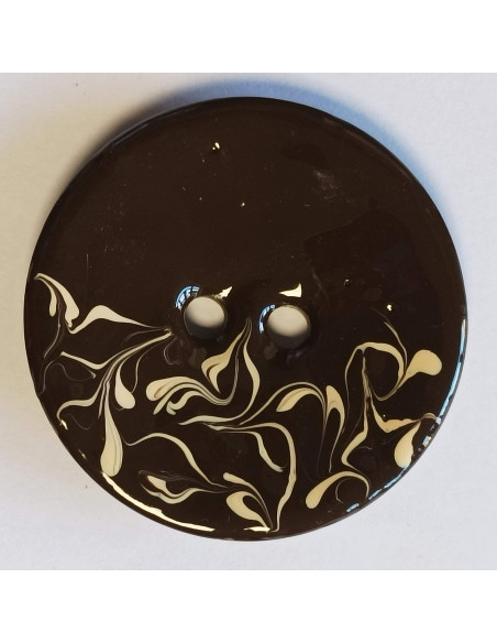 Bouton polyester 2 trous, 50 mm, marron et blanc