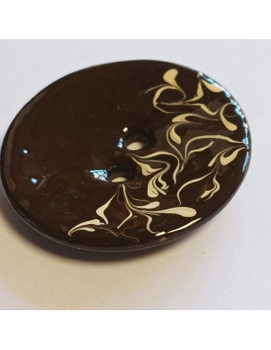 Bouton polyester 2 trous, 50 mm, marron et blanc