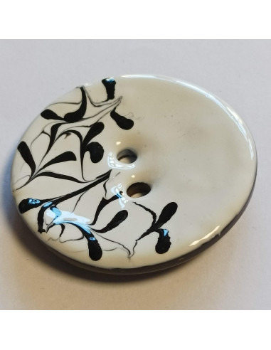 Bouton polyester 2 trous, 50 mm, blanc et noir