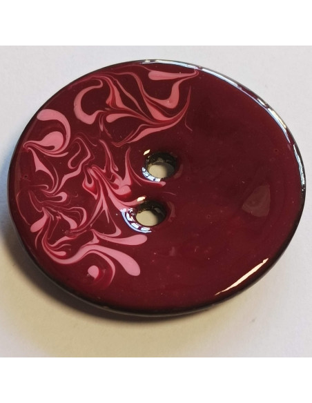 Bouton polyester 2 trous, 50 mm, bordeaux et rose