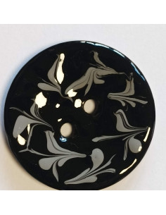 Bouton polyester 2 trous, 40 mm, noir et gris