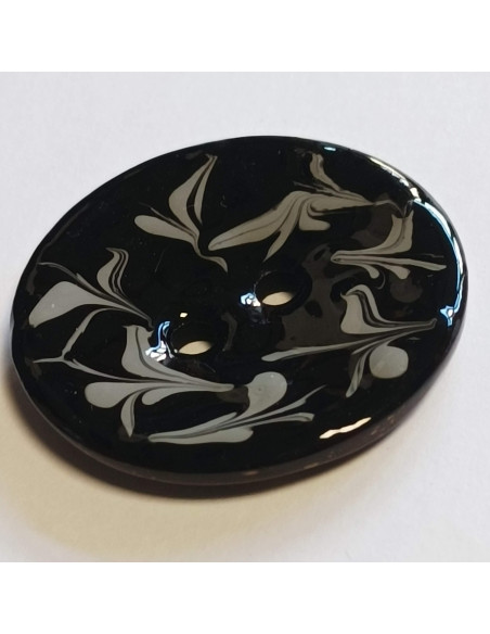 Bouton polyester 2 trous, 40 mm, noir et gris