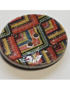 Bouton polyester 2 trous, 28 mm, rouge, imprimé géométrique 2