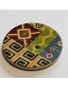 Bouton polyester 2 trous, 27 mm, rouge, imprimé géométrique et fleurs 2