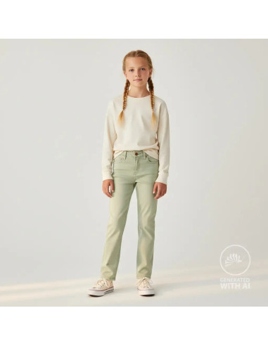 Tissu, Denim Stretch Pailleté, Vert Citron, Laize 140 cm, 90% Coton 260g/m²