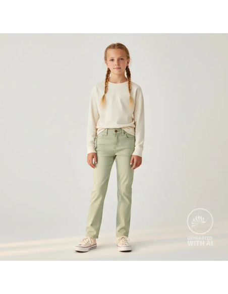 Tissu, Denim Stretch Pailleté, Vert Citron, Laize 140 cm, 90% Coton 260g/m²