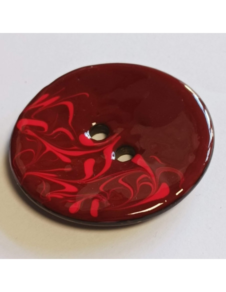 Bouton polyester 2 trous, 30 mm, bordeaux et rouge