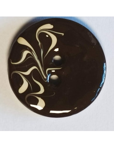 Bouton polyester 2 trous, 30 mm, marron et blanc