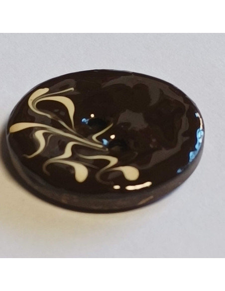 Bouton polyester 2 trous, 30 mm, marron et blanc