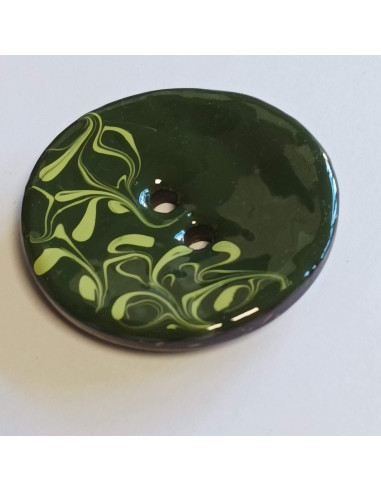 Bouton polyester 2 trous, 30 mm, vert kaki et vert clair
