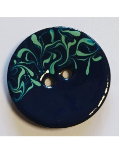 Bouton polyester 2 trous, 30 mm, bleu marine et vert