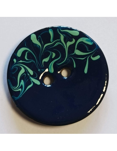 Bouton polyester 2 trous, 30 mm, bleu marine et vert
