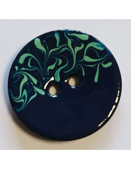 Bouton polyester 2 trous, 30 mm, bleu marine et vert