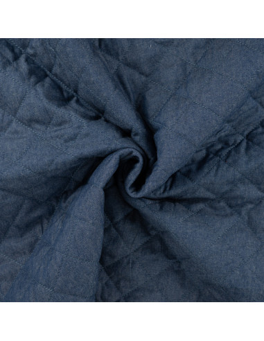 Tissu, Matelassé Chambray Uni, Bleu Denim Chiné, Laize 145 cm, 50% Coton 50% Polyester