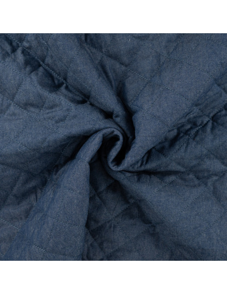 Tissu, Matelassé Chambray Uni, Bleu Denim Chiné, Laize 145 cm, 50% Coton 50% Polyester