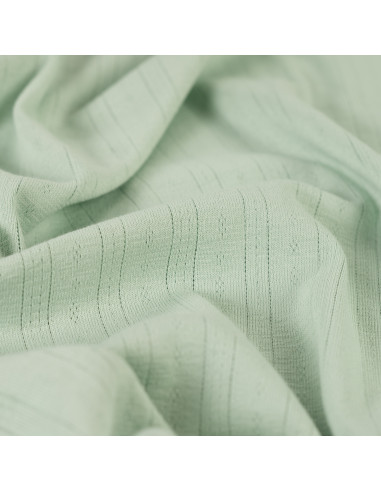 Tissu, Jersey Ajouré Pointelle, Vert Clair, Laize 145 cm, Coton Stretch