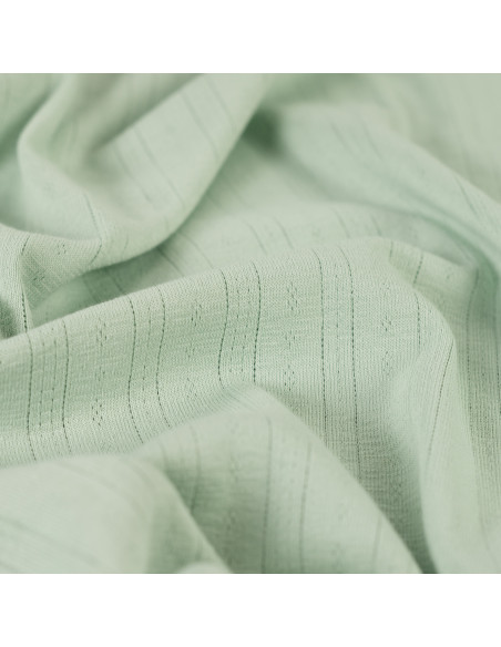 Tissu, Jersey Ajouré Pointelle, Vert Clair, Laize 145 cm, Coton Stretch