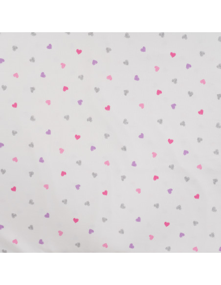 Tissu, Jersey de Coton, Cœurs Roses et Violets Pailletés sur Blanc, Laize 150 cm, Coton Stretch Oeko-Tex