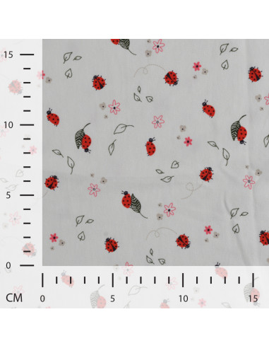 Tissu, Jersey de Coton Imprimé Coccinelles, Blanc et Rouge, Laize 150 cm, Coton Stretch Oeko-Tex