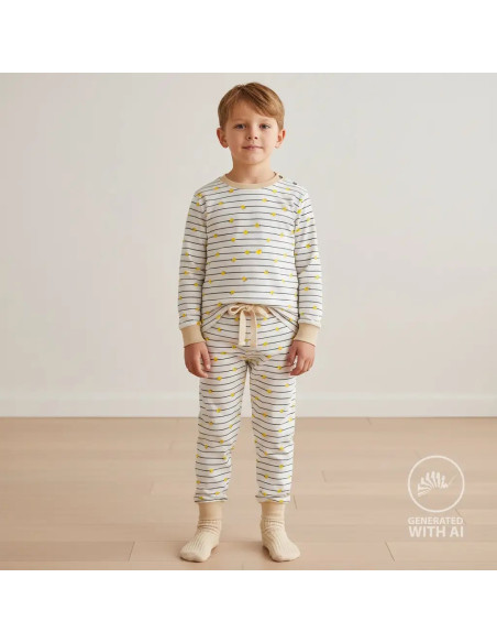 Tissu, Jersey de Coton, Rayures Marine et Citrons, Laize 150 cm, Coton Stretch Oeko-Tex