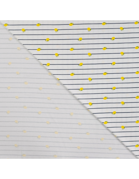 Tissu, Jersey de Coton, Rayures Marine et Citrons, Laize 150 cm, Coton Stretch Oeko-Tex