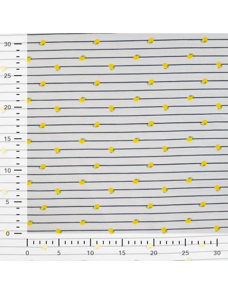 Tissu, Jersey de Coton, Rayures Marine et Citrons, Laize 150 cm, Coton Stretch Oeko-Tex