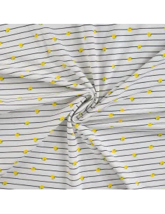 Tissu, Jersey de Coton, Rayures Marine et Citrons, Laize 150 cm, Coton Stretch Oeko-Tex 2
