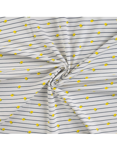 Tissu, Jersey de Coton, Rayures Marine et Citrons, Laize 150 cm, Coton Stretch Oeko-Tex