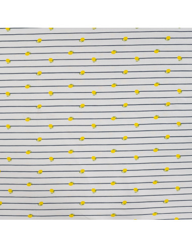 Tissu, Jersey de Coton, Rayures Marine et Citrons, Laize 150 cm, Coton Stretch Oeko-Tex