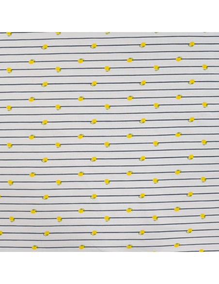Tissu, Jersey de Coton, Rayures Marine et Citrons, Laize 150 cm, Coton Stretch Oeko-Tex