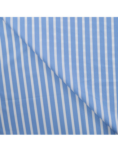 Tissu, Popeline Rayures Bâtons, Bleu, Laize 145 cm, Coton Polyamide Spandex 110g/m²