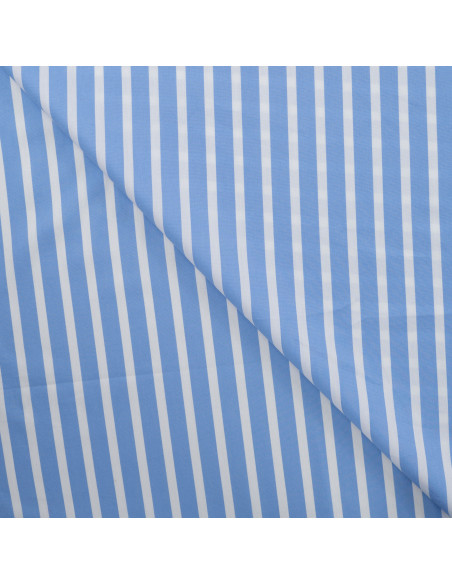 Tissu, Popeline Rayures Bâtons, Bleu, Laize 145 cm, Coton Polyamide Spandex 110g/m²