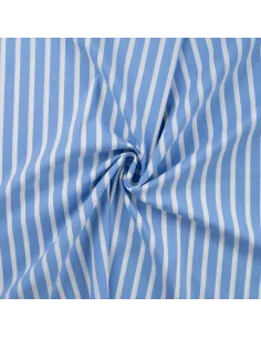 Tissu, Popeline Rayures Bâtons, Bleu, Laize 145 cm, Coton Polyamide Spandex 110g/m² 2