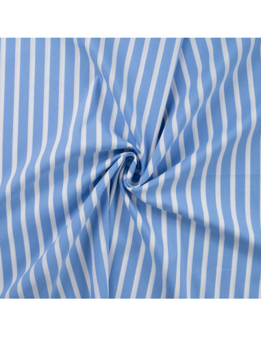 Tissu, Popeline Rayures Bâtons, Bleu, Laize 145 cm, Coton Polyamide Spandex 110g/m²