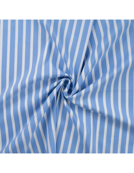 Tissu, Popeline Rayures Bâtons, Bleu, Laize 145 cm, Coton Polyamide Spandex 110g/m²