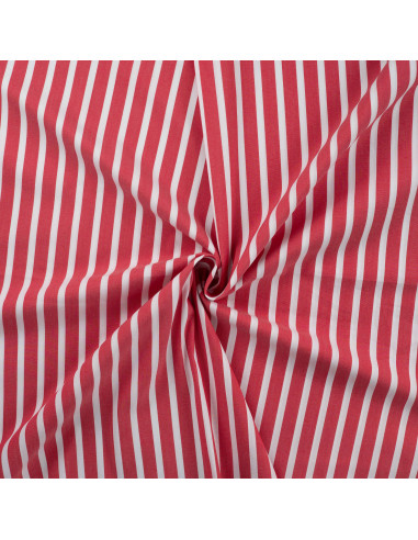 Tissu, Popeline Rayures Bâtons, Rouge Éclatant, Laize 145 cm, Coton Polyamide Spandex 110g/m²
