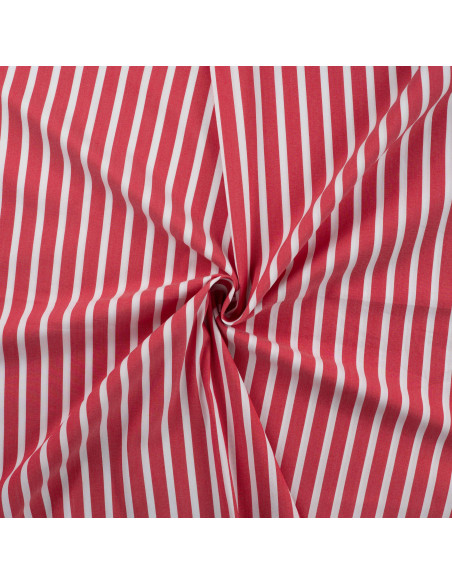 Tissu, Popeline Rayures Bâtons, Rouge Éclatant, Laize 145 cm, Coton Polyamide Spandex 110g/m²