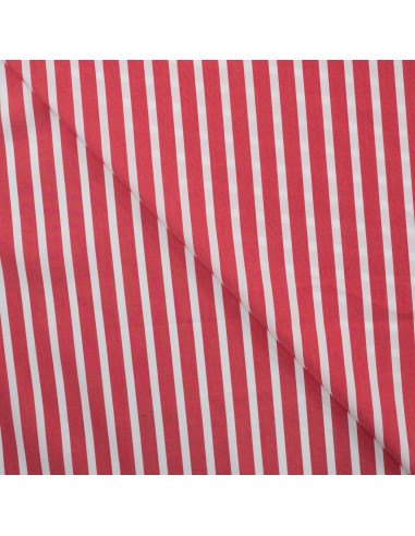 Popeline coton nylon, rayures, rouge