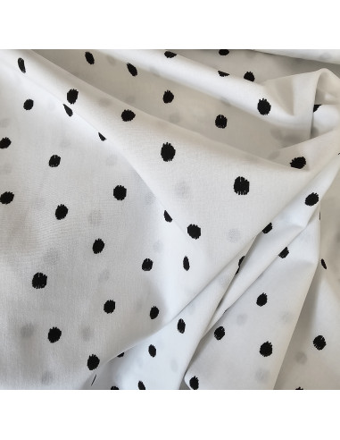 Tissu, Popeline de Coton à Pois, Noir et Blanc, Laize 150 cm, 100% Coton 110g/m²