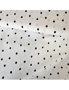 Tissu, Popeline de Coton à Pois, Noir et Blanc, Laize 150 cm, 100% Coton 110g/m²