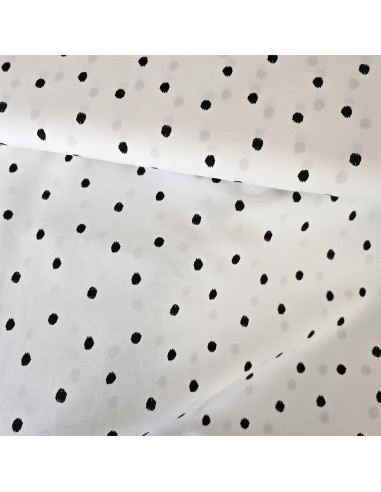 Tissu, Popeline de Coton à Pois, Noir et Blanc, Laize 150 cm, 100% Coton 110g/m²