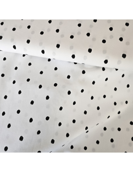 Tissu, Popeline de Coton à Pois, Noir et Blanc, Laize 150 cm, 100% Coton 110g/m²