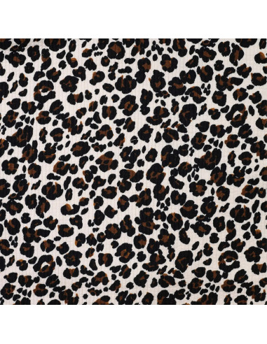 Tissu, Seersucker de Coton Imprimé Léopard, Beige et Noir, Laize 140 cm, 100% Coton 220g/m²