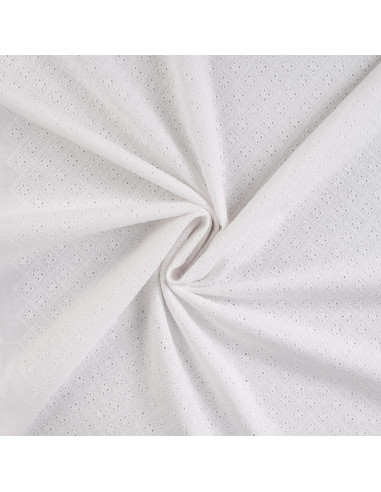 Tissu, Broderie Anglaise Fleurie, Blanc Pur, Laize 130 cm, 100% Coton 140g/m²