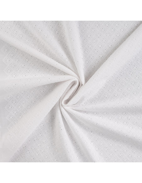 Tissu, Broderie Anglaise Fleurie, Blanc Pur, Laize 130 cm, 100% Coton 140g/m²