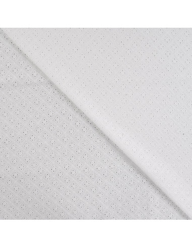 Tissu, Broderie Anglaise Fleurie, Blanc Pur, Laize 130 cm, 100% Coton 140g/m²