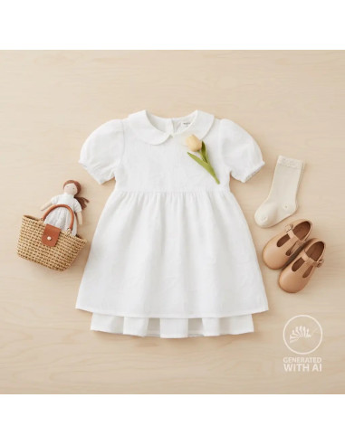 Coton brodé, papillons, écru